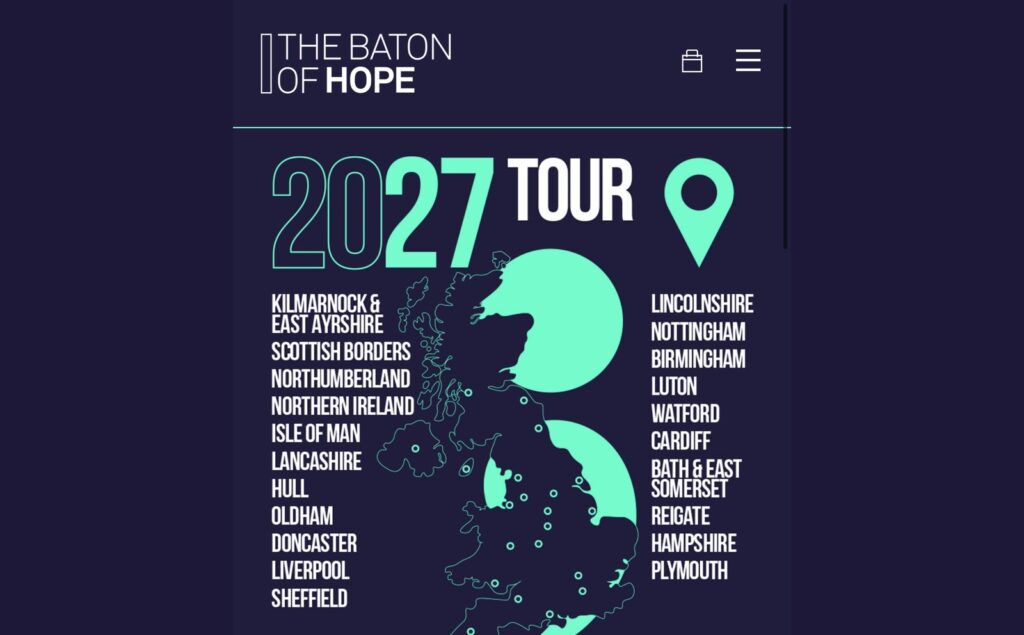 The Baton of Hope 2027 Tour locations including Oldham